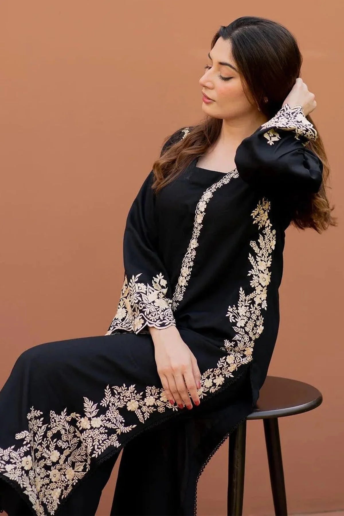 MARIA B -2PC EMBROIDERED DHANAK DRESS WITH DHANAK DYED TROUSER - FW-64