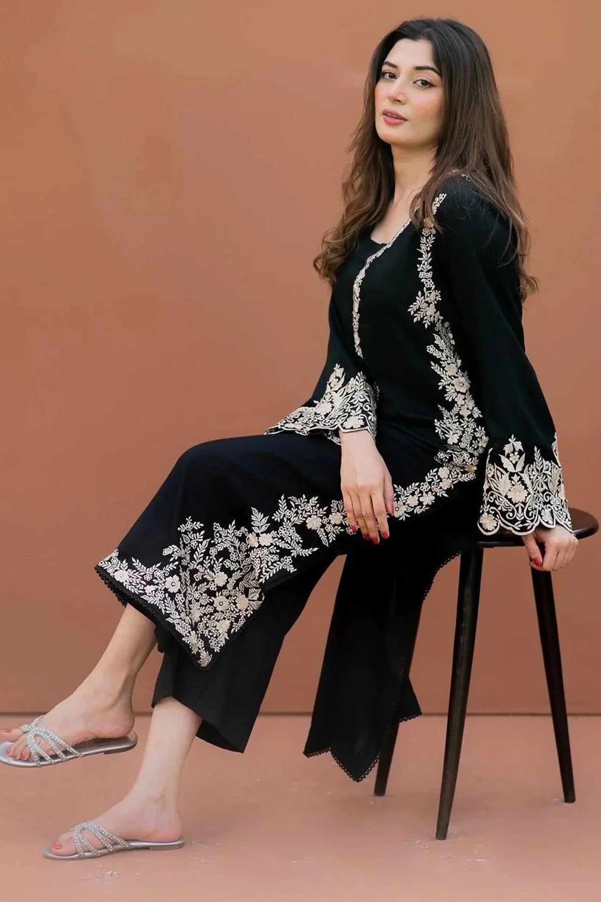MARIA B -2PC EMBROIDERED DHANAK DRESS WITH DHANAK DYED TROUSER - FW-64