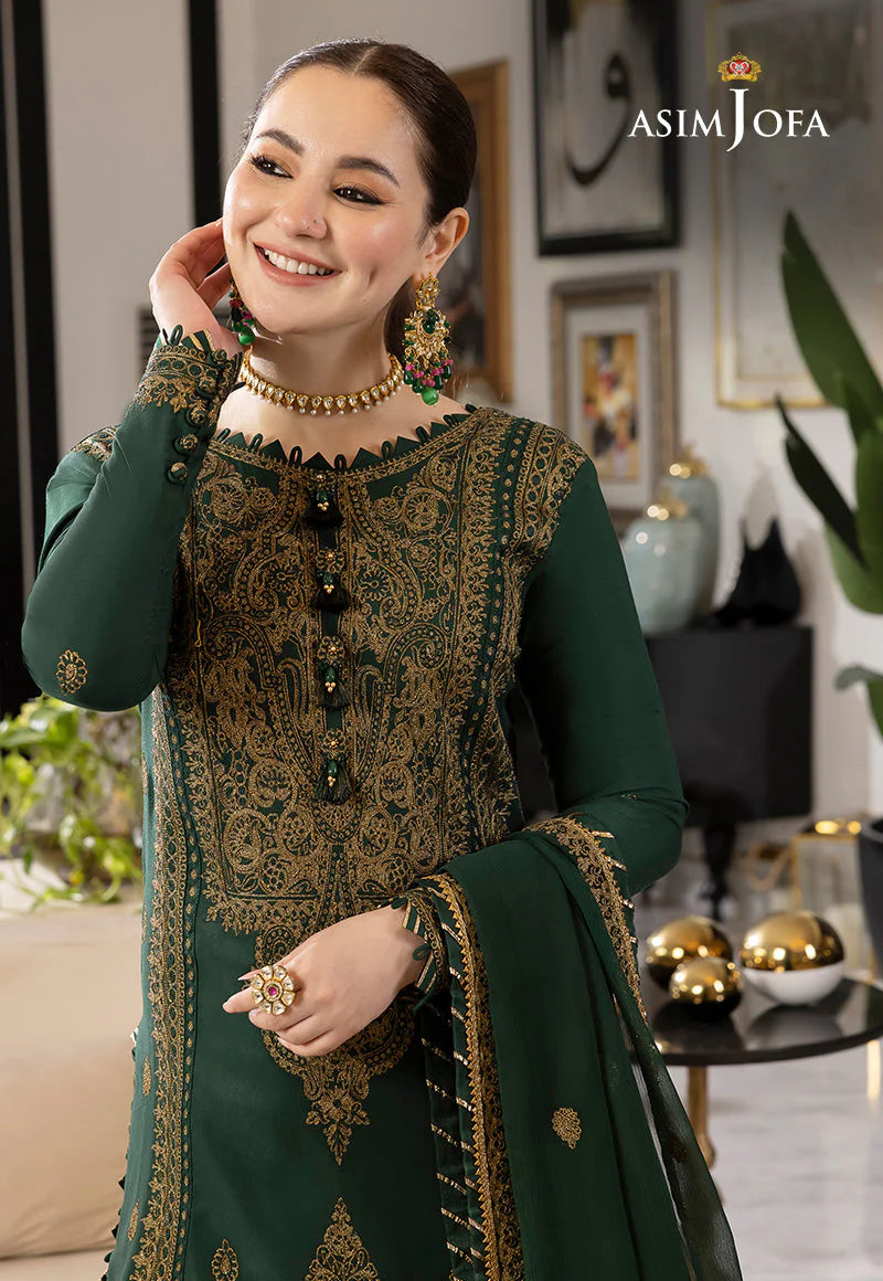 ASIM JOFA-3PC DHANAK EMBROIDRED SHIRT WITH DHANAK EMBROIDRED DUPATTA AND TROUSER- FW-36