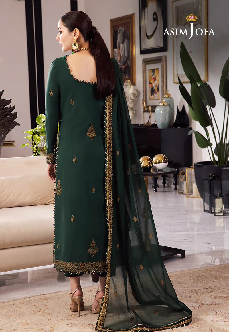 ASIM JOFA-3PC DHANAK EMBROIDRED SHIRT WITH DHANAK EMBROIDRED DUPATTA AND TROUSER- FW-36