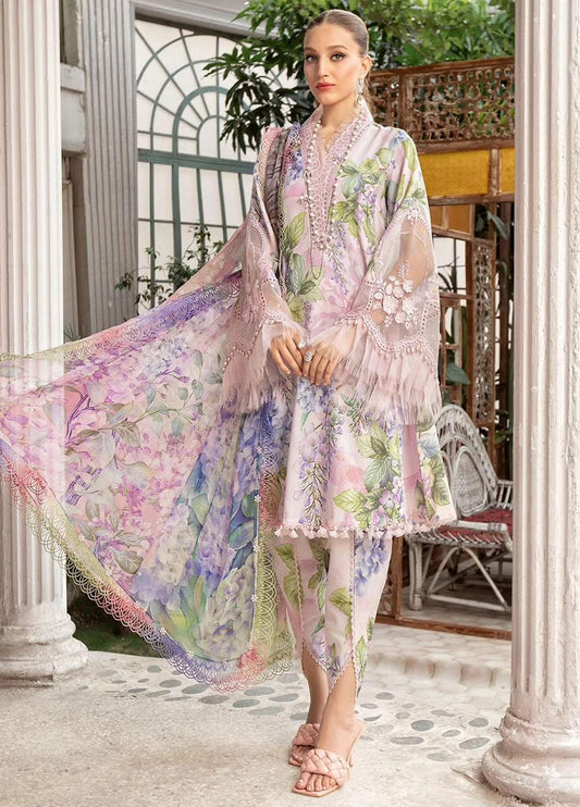 MARIA B -3PC EMBROIDED LAWN DRESS WITH CHIFFON DUPATTA- FO-07