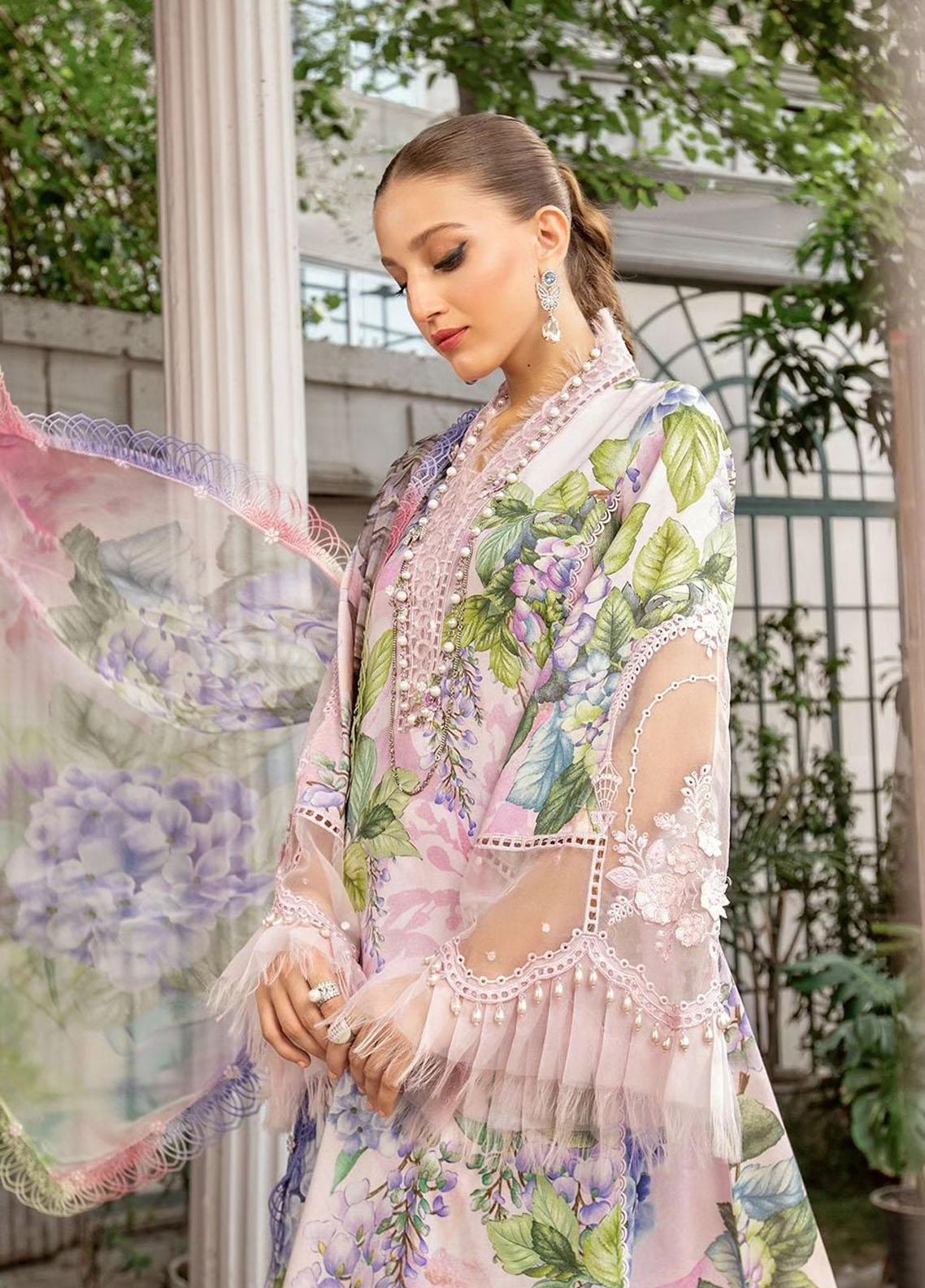 MARIA B -3PC EMBROIDED LAWN DRESS WITH CHIFFON DUPATTA- FO-07