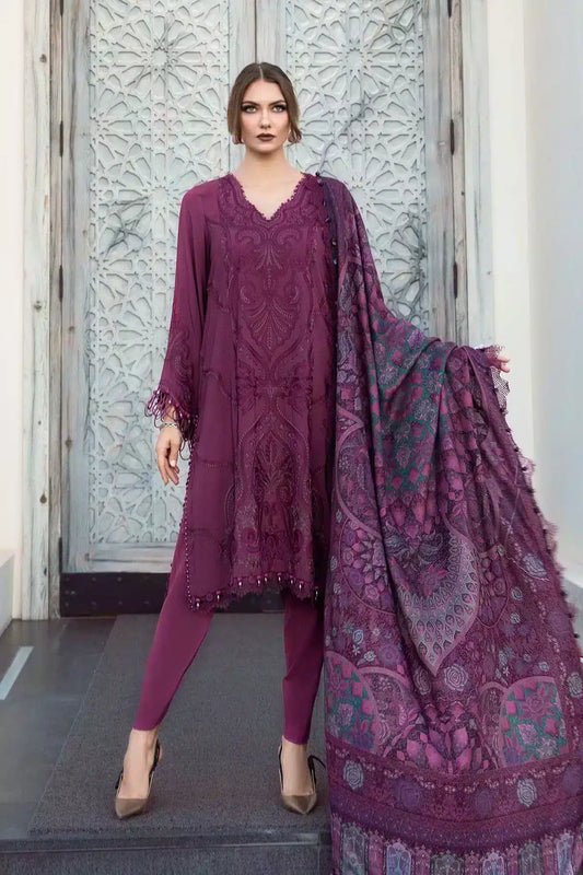 MARIA.B - 3PC EMBROIDERED DHANAK DRESS WITH DHANAK WOOL SHAWL- FW-120