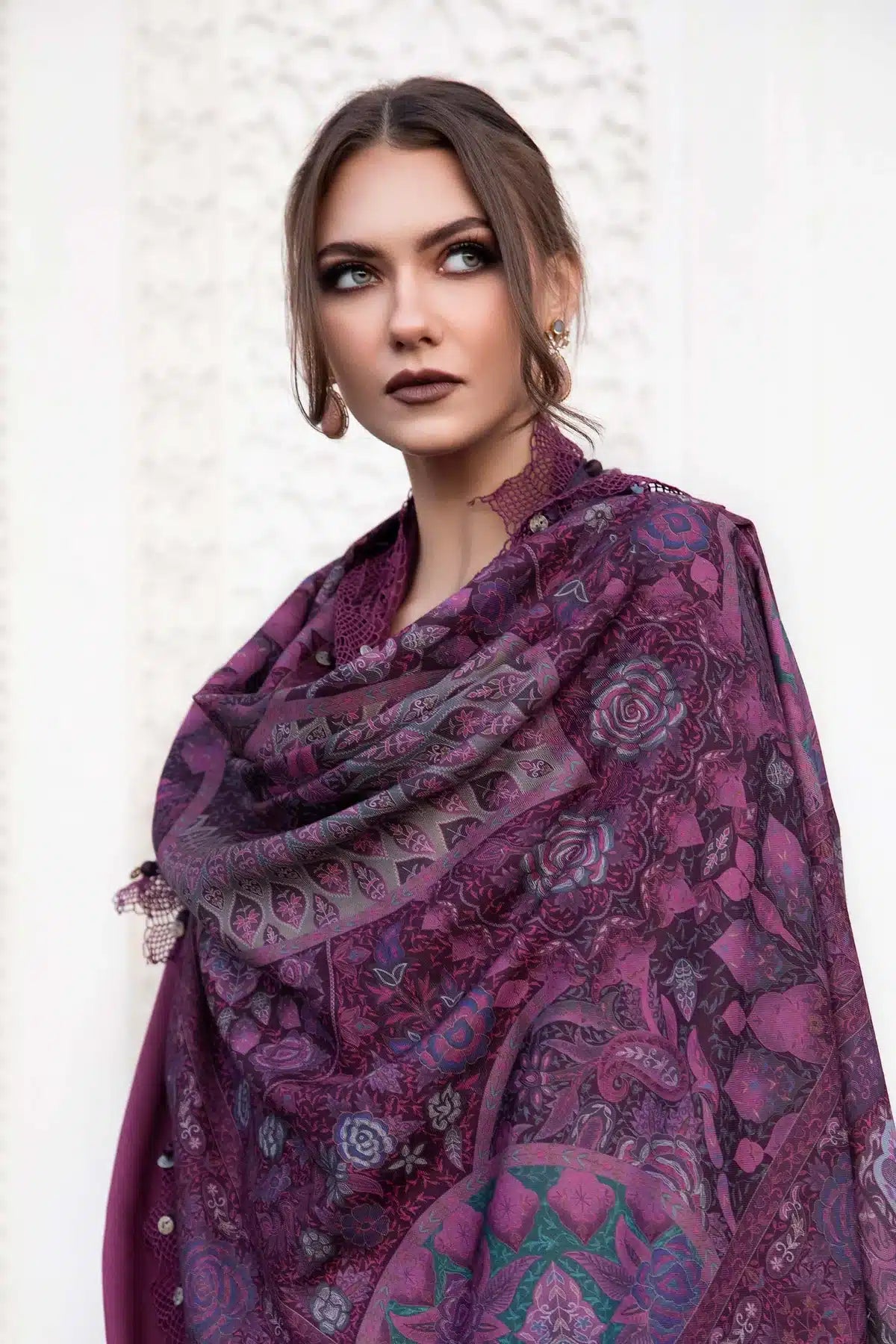 MARIA.B - 3PC EMBROIDERED DHANAK DRESS WITH DHANAK WOOL SHAWL- FW-120