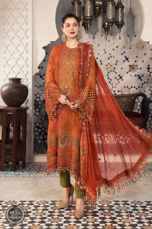 MARIA.B -3PC FULLY HEAVY EMBROIDERED PURE CHIFFON DRESS WITH READY TO WEAR HEAVY EMBROIDERED PURE CHIFFON DUPATTA- FPW-87