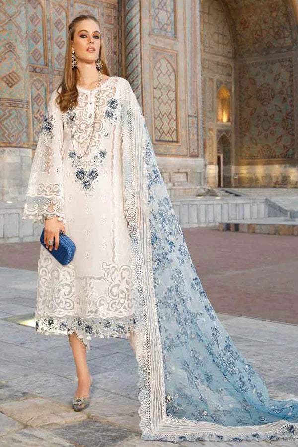 MARIA B - 3PC CHIKANKAARI LAWN EMBROIDERED SHIRT WITH 4 Side EMBROIDERED ORGANZA DUPPATA FCO-281