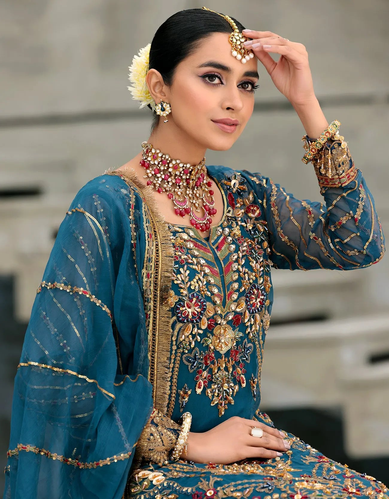 BAROQUE -HEAVY EMBROIDED FANCY CHIFFON DRESS WITH EMBROIDED CHIFFON DUPATTA(RTW)- FPW-06