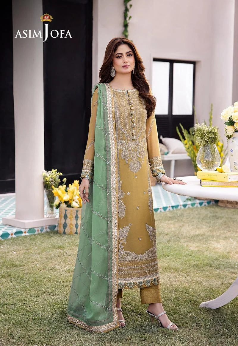 ASIM JOFA -3PC EMBROIDERED FANCY CHIFFON DRESS WITH HEAVY EMBROIDERED CHIFFON DUPATTA 4 SIDE EMBROIDERED- FPW-124