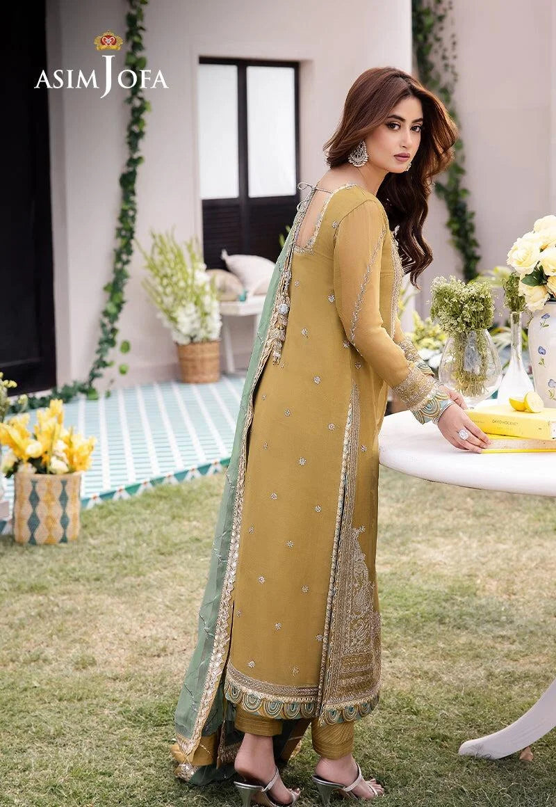 ASIM JOFA -3PC EMBROIDERED FANCY CHIFFON DRESS WITH HEAVY EMBROIDERED CHIFFON DUPATTA 4 SIDE EMBROIDERED- FPW-124