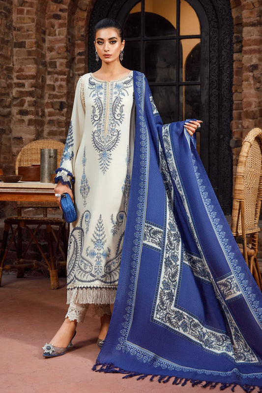 MARIA.B -3PC EMBROIDERED KHADDAR DRESS WITH KARANDI WOOL SHAWL- FW-52