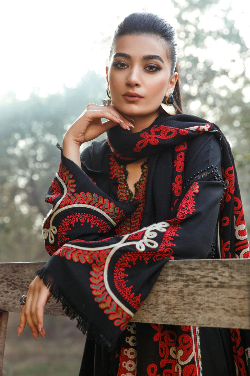 MARIA.B -3PC EMBROIDERED DHANAK DRESS WITH PRINTED DHANAK SHAWL- FW-77