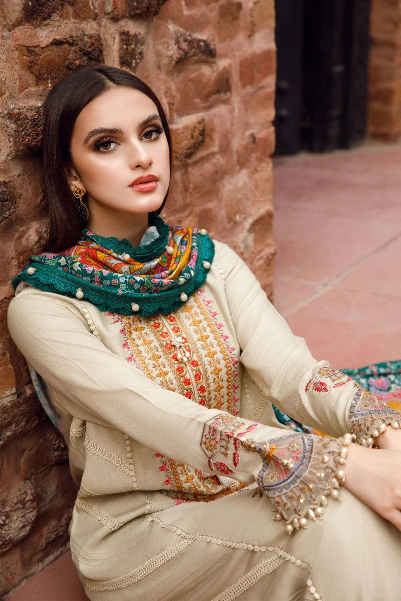 MARIA.B -3PC EMBROIDERED DHANAK DRESS WITH DHANAK WOOL SHAWL- FW-139