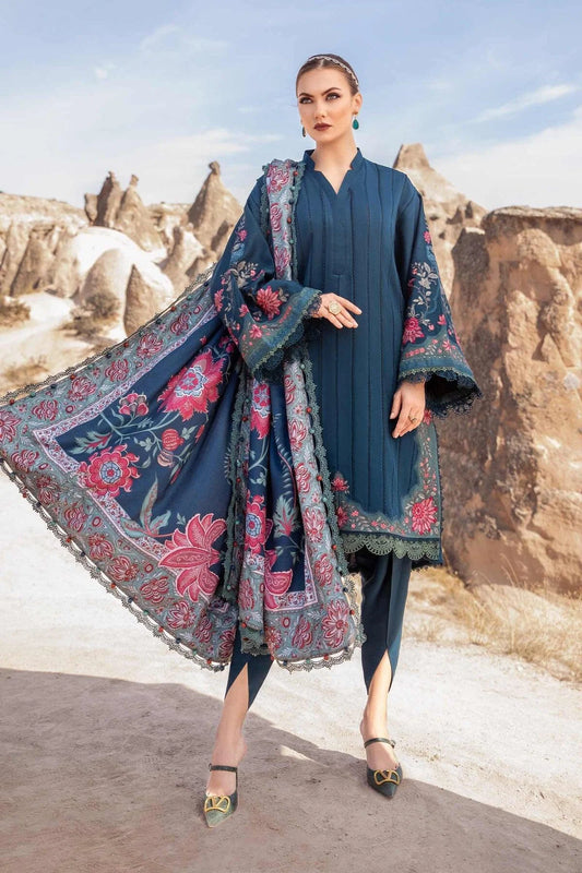 MARIA.B -3PC EMBROIDERED DHANAK DRESS WITH DHANAK WOOL SHAWL- FW-124