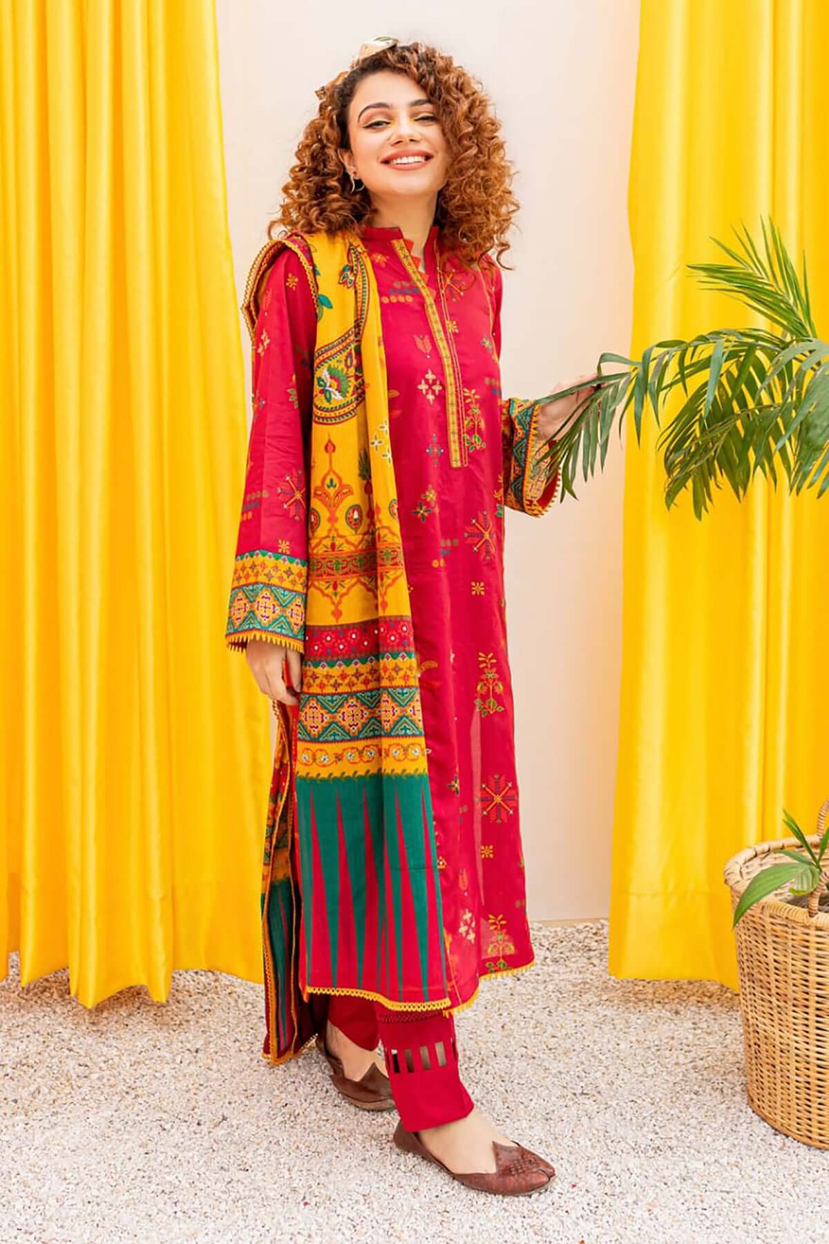 BATIK -3PC EMBROIDERED DHANAK DRESS WITH DHANAK WOOL SHAWL- FW-62