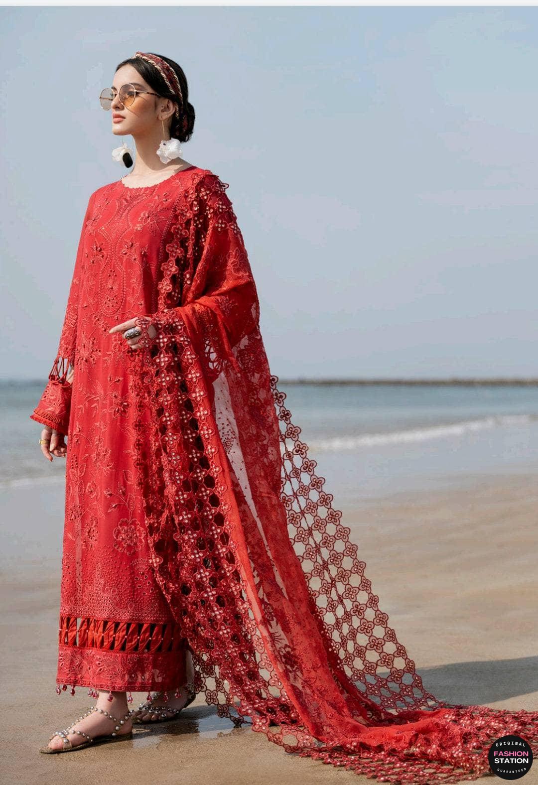 NURESH -3PC EMBROIDED ON ORGANZA INNER LAWN WITH EMBROIDED 4 SIDE ORGANZA DUPATTA- FCO-280