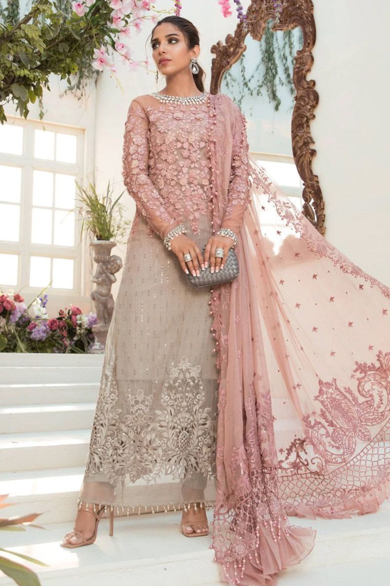 MARIA.B -3PC HEAVY EMBROIDERED CHIFFON DRESS WITH FULLY EMBROIDERED CHIFFON DUPATTA- FPW-40