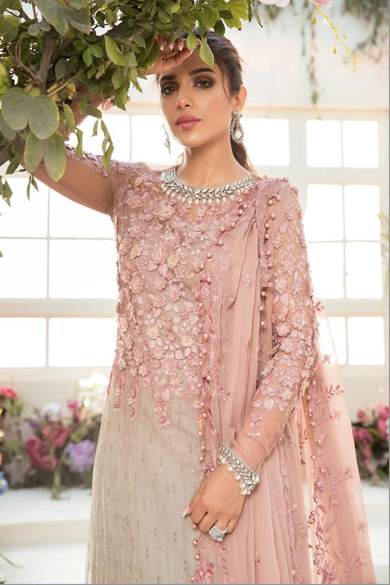 MARIA.B -3PC HEAVY EMBROIDERED CHIFFON DRESS WITH FULLY EMBROIDERED CHIFFON DUPATTA- FPW-40