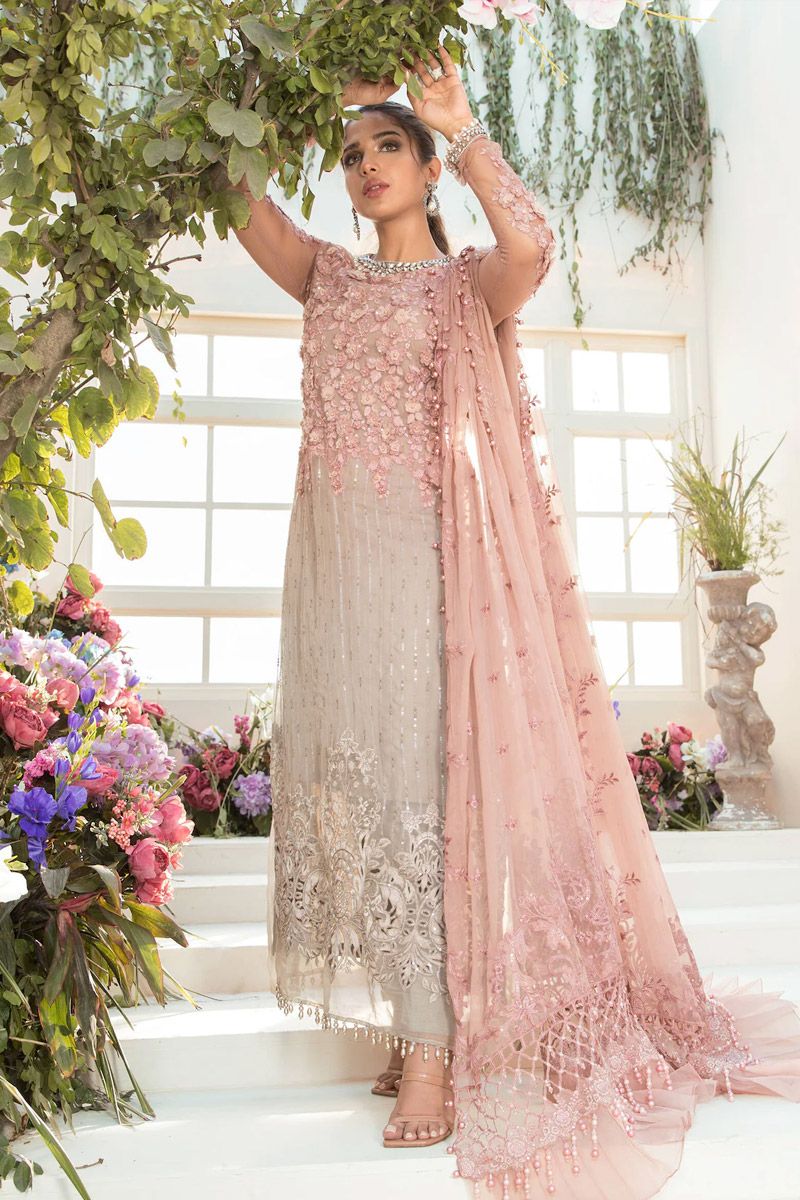 MARIA.B -3PC HEAVY EMBROIDERED CHIFFON DRESS WITH FULLY EMBROIDERED CHIFFON DUPATTA- FPW-40