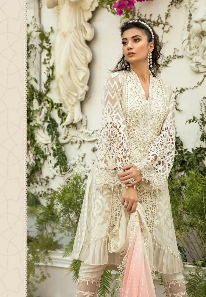 MARIA.B -3PC EMBROIDED CUTWORK ORGANZA DRESS WITH HEAVY EMBROIDED NET DUPATTA- FPW-15