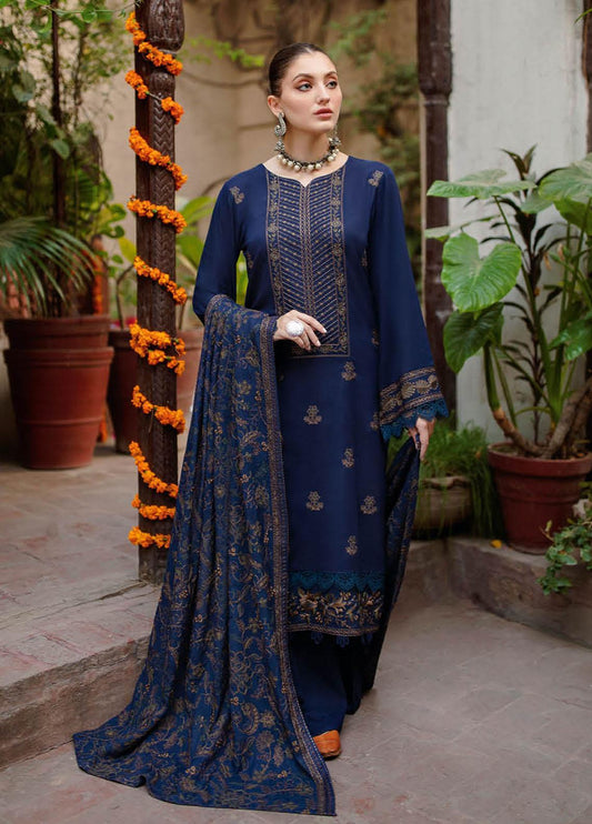 REET BY RAMSHA -3PC EMBROIDERED DHANAK DRESS WITH EMBROIDERED DHANAK SHAWL- FW-19