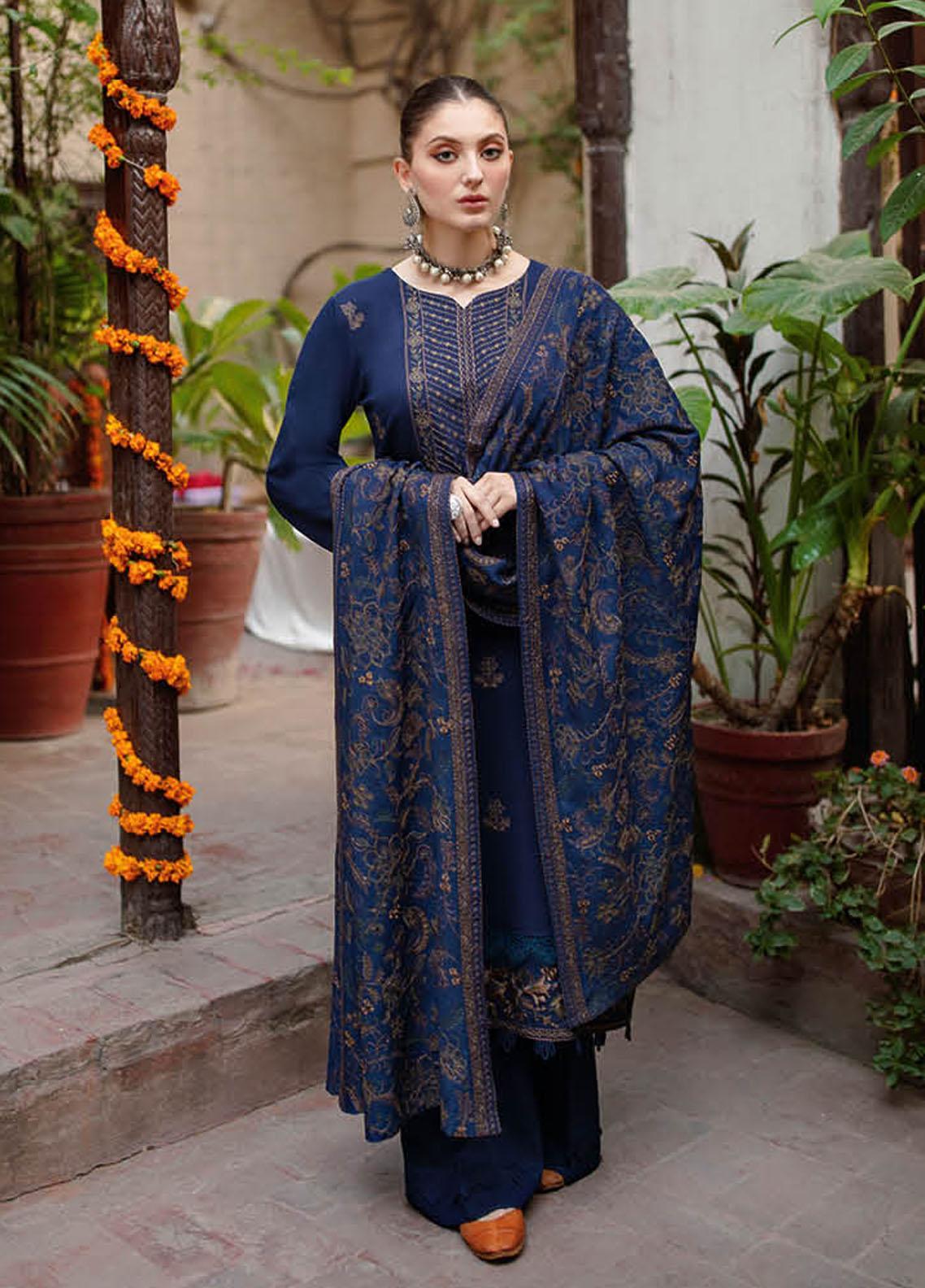 REET BY RAMSHA -3PC EMBROIDERED DHANAK DRESS WITH EMBROIDERED DHANAK SHAWL- FW-19