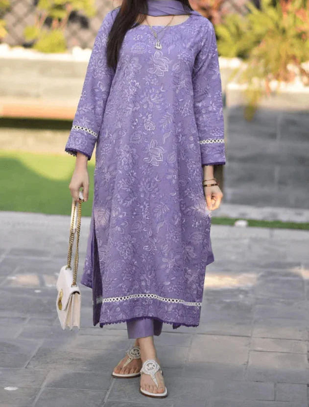 BAREEZE- 3PC EMBROIDERED DHANAK DRESS WITH EMBROIDERED DHANAK WOOL SHAWL- FW-145