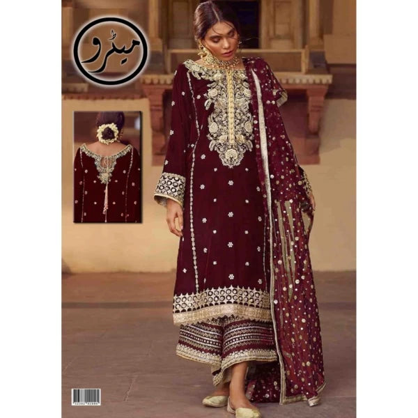 ANAS AKBAR -3PC EMBROIDED VELVET DRESS WITH EMBROIDED NET DUPATTA- FPW-18