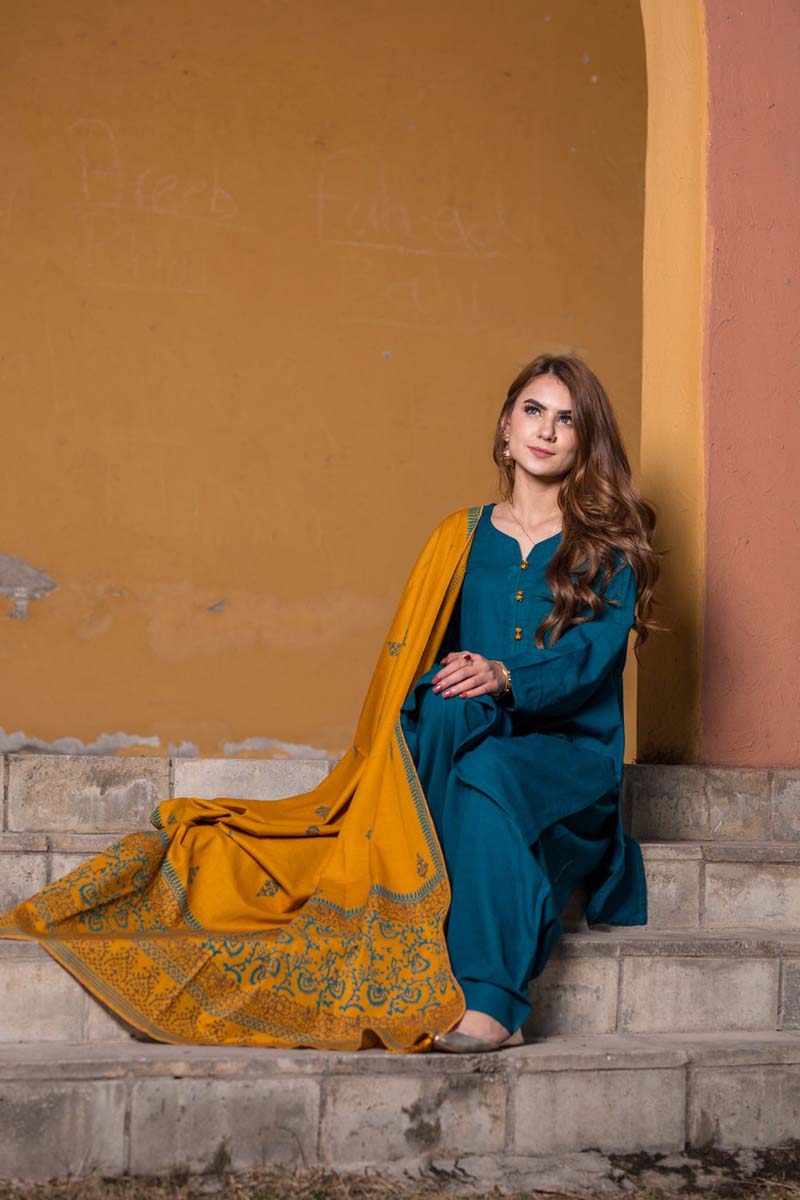 AISLING -3PC EMBROIDERED DHANAK DRESS WITH FULLY EMBROIDERED DHANAK WOOL SHAWL- FW-99