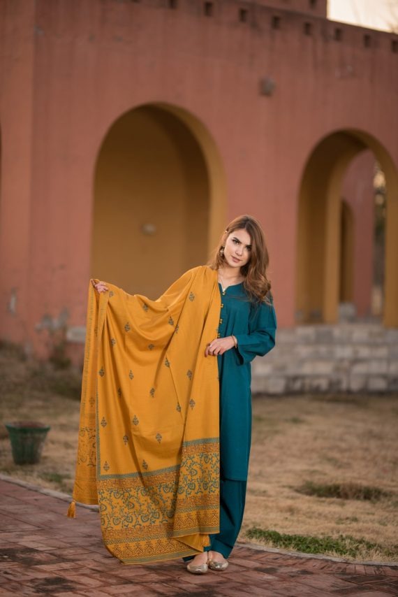 AISLING -3PC EMBROIDERED DHANAK DRESS WITH FULLY EMBROIDERED DHANAK WOOL SHAWL- FW-99