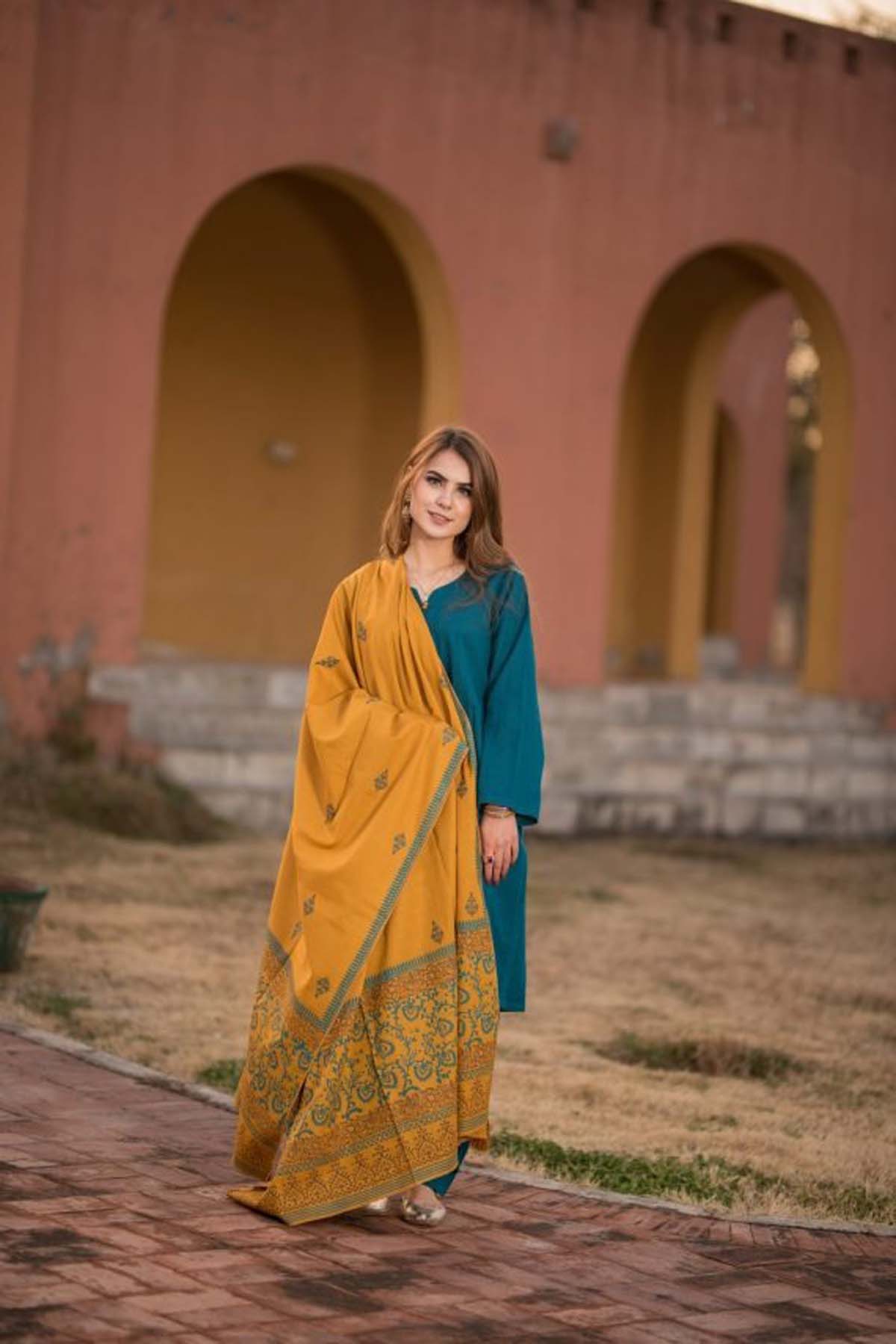 AISLING -3PC EMBROIDERED DHANAK DRESS WITH FULLY EMBROIDERED DHANAK WOOL SHAWL- FW-99