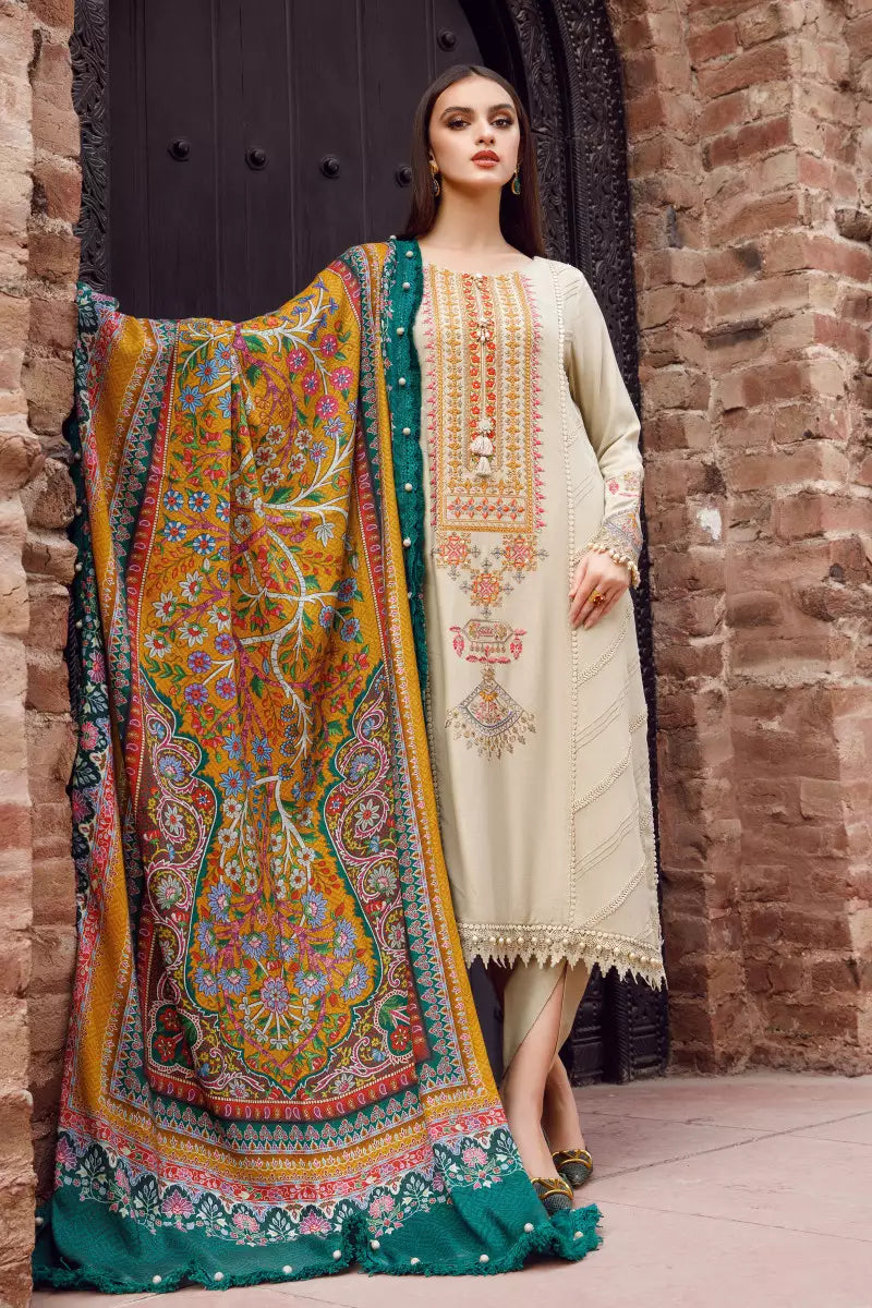 MARIA.B -3PC EMBROIDERED DHANAK DRESS WITH DHANAK WOOL SHAWL- FW-139