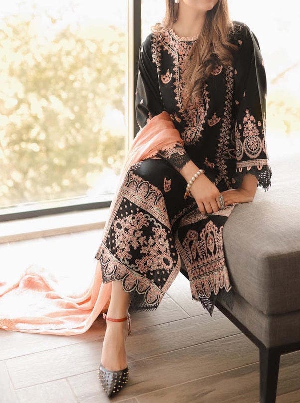 ZAIB-3PC EMBROIDED LAWN DRESS WITH EMBROIDED CHIFFON DUPATTA- EL-25