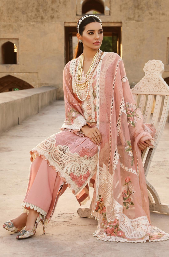 CRIMSOM - 3PC LAWN  EMBROIDERED CHIKANKARI SHIRT WITH EMBROIDERED ORGANZA DUPATTA - FCO-32