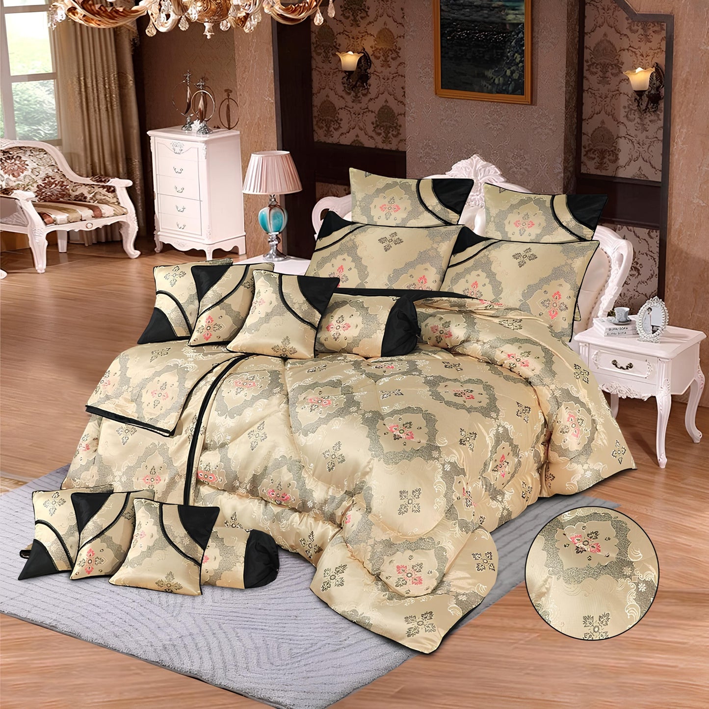 14 PCS FAIRY SHANGHAI BEDDING SET WITH FILLED COMFORTER 5 COLOURS