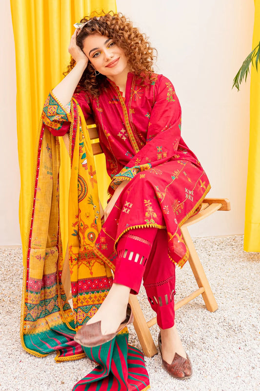 BATIK - 3PC LAWN EMBROIDERED SHIRT WITH ORGANZA PRINTED DUPATTA - FCO-28