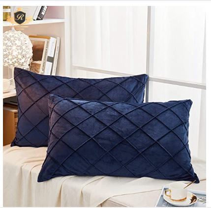 Velvet Plated / Pintuck Pillows-Blue