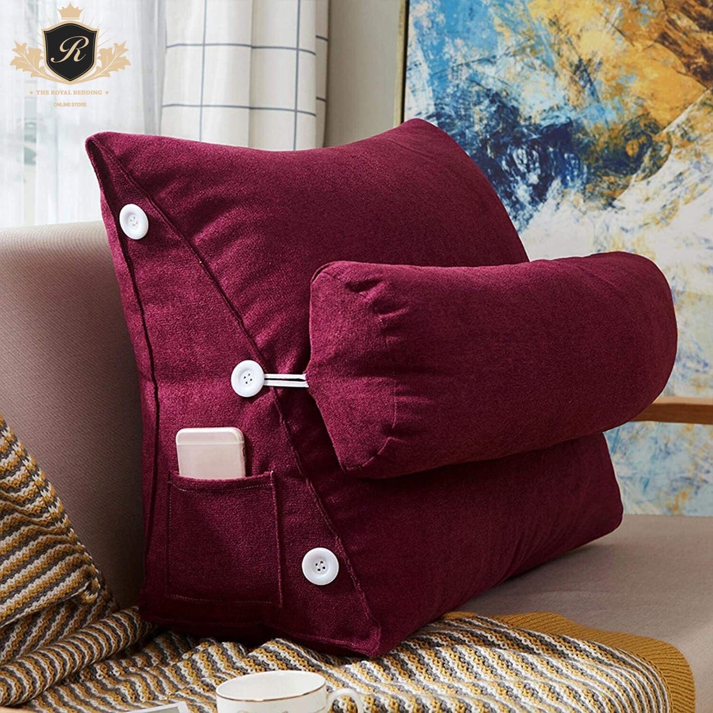 Triangular Back Support Cushion-Maroon