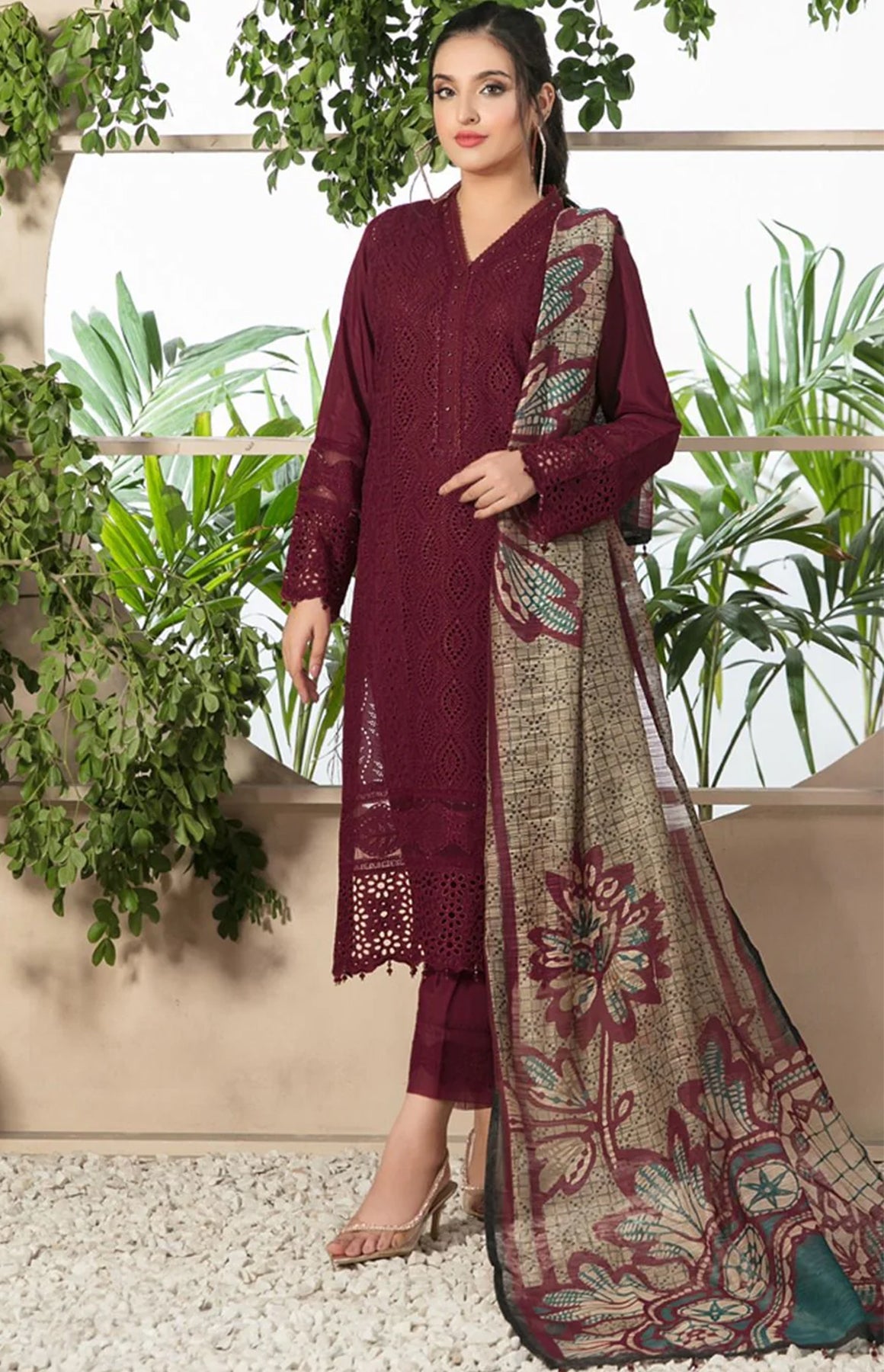 CHARIZMA - 3PC LAWN EMBROIDERED SHIRT WITH ORGANZA SEQUENCE DIGITAL PRINTED DUPATTA - FCO-31