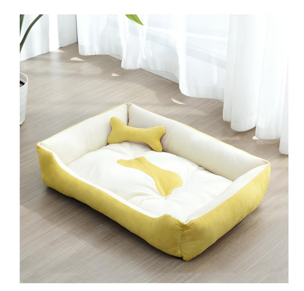 Royal Super Soft Dog Sofa Velvet & Water Proof Base-Yellow & Off White