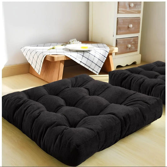 Square Floor Cushion Velvet-Black