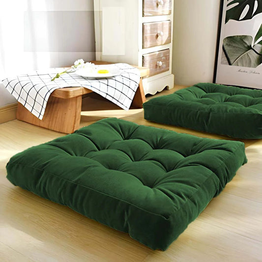 Square Floor Cushion Velvet-Green