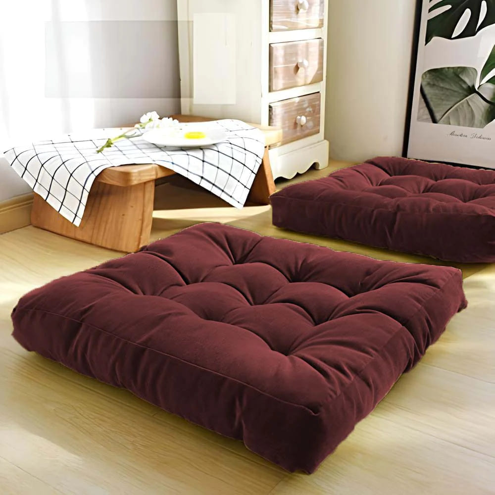 Square Floor Cushion Velvet-Maroon