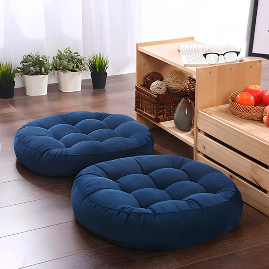 Round Floor Cushion Velvet-Blue