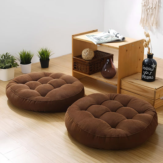 Round Floor Cushion Velvet-Brown