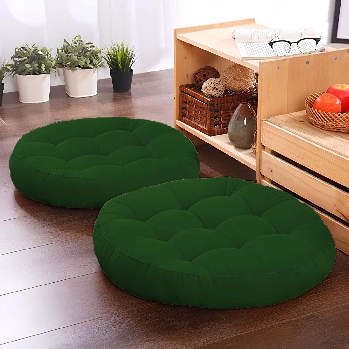 Round Floor Cushion Velvet-Green