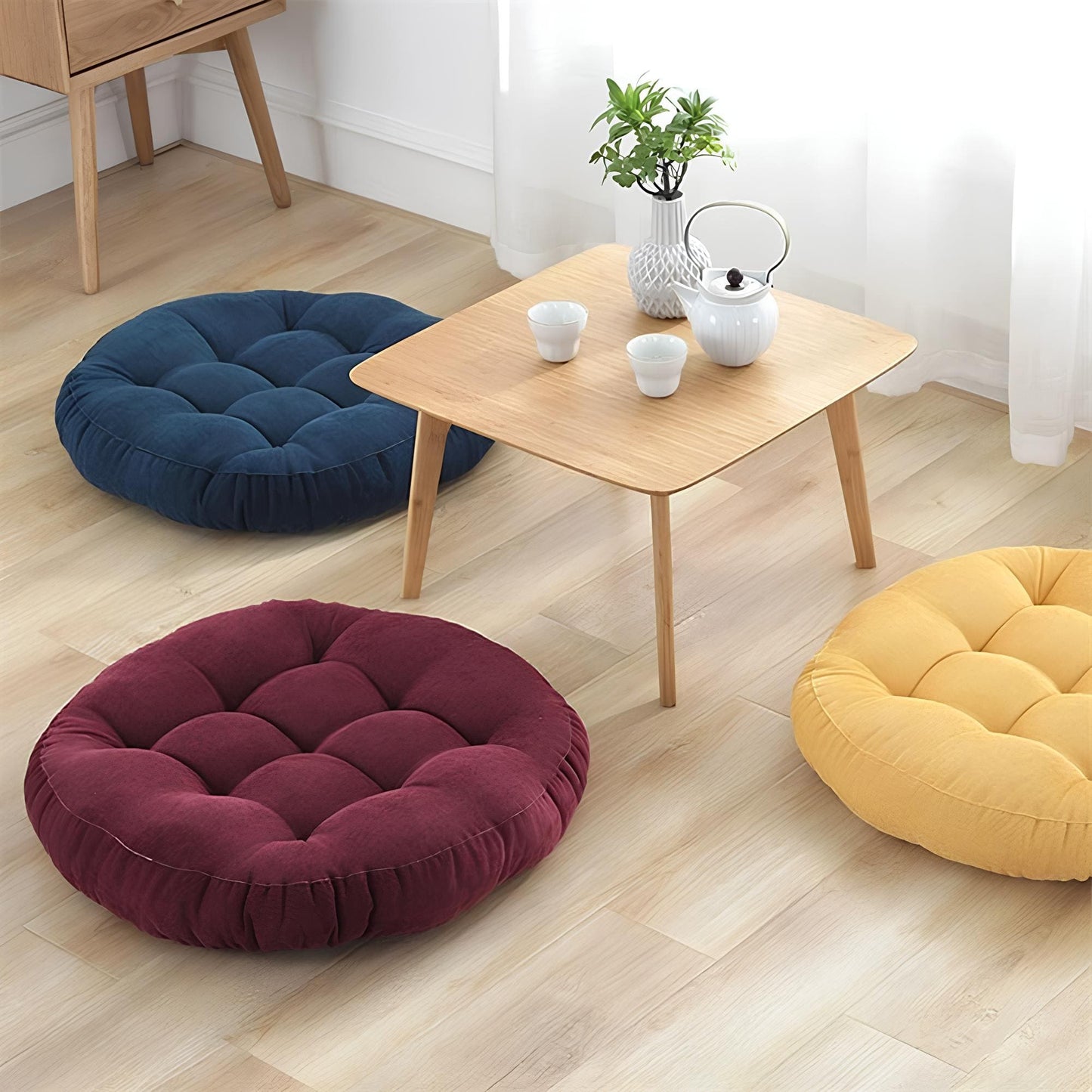 Round Floor Cushion Velvet-Maroon