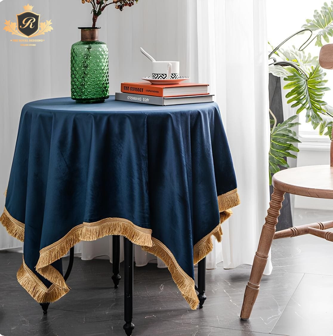 FAIRY PLAIN TASSEL VELVET TABLE COVER 8 COLOURS