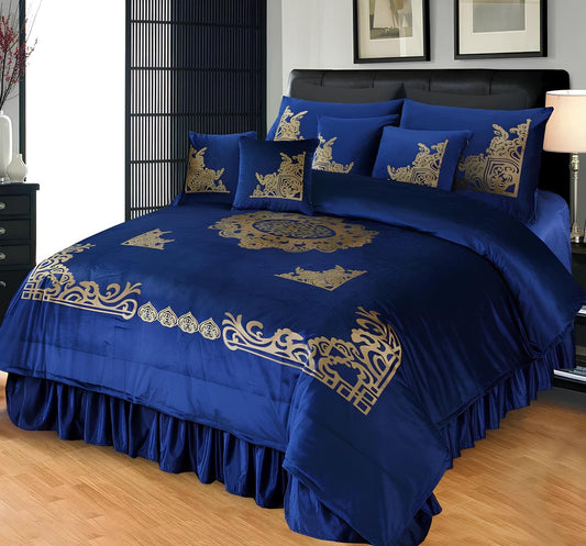 9 PCS VELVET EMBOSS APPLIQUE WORK BRIDAL BEDDING SET 6 COLOURS