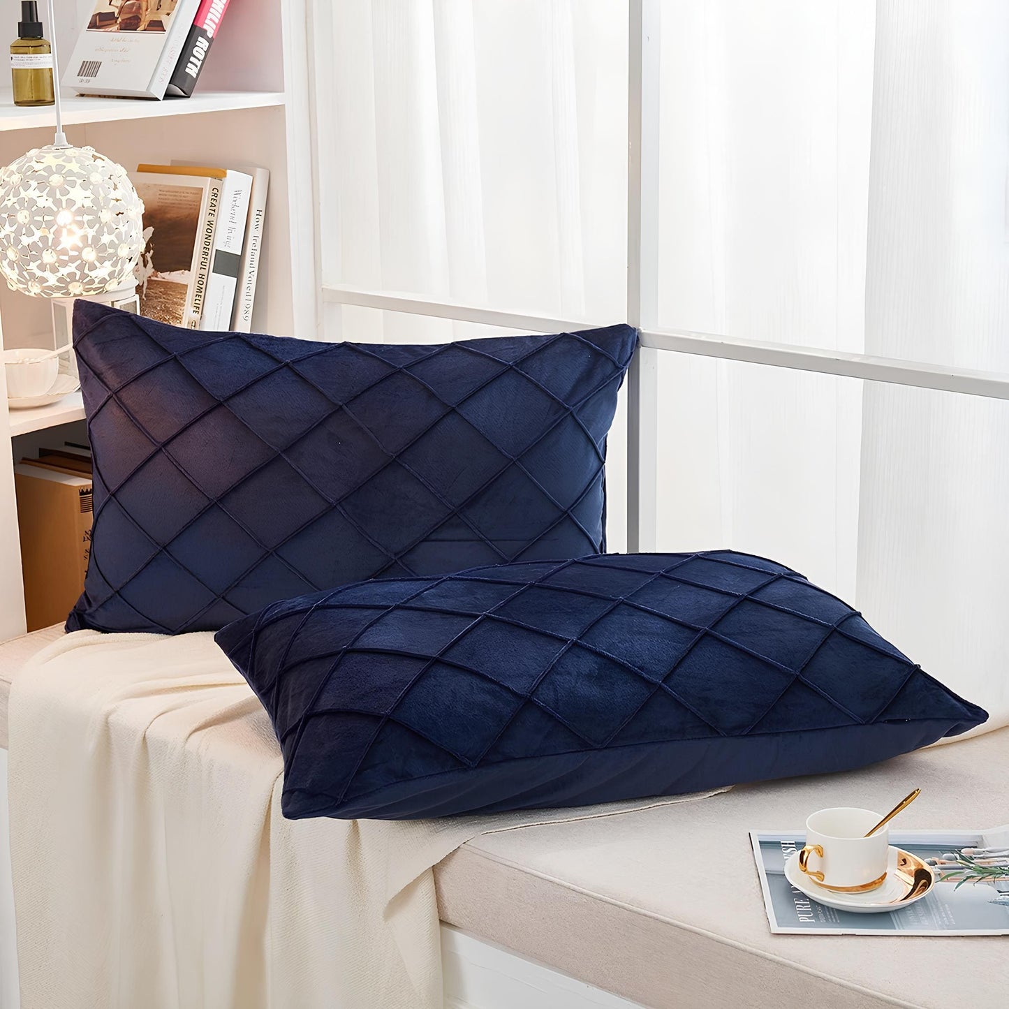 Velvet Plated / Pintuck Pillows-Blue