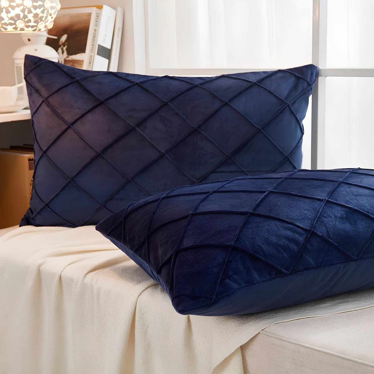 Velvet Plated / Pintuck Pillows-Blue